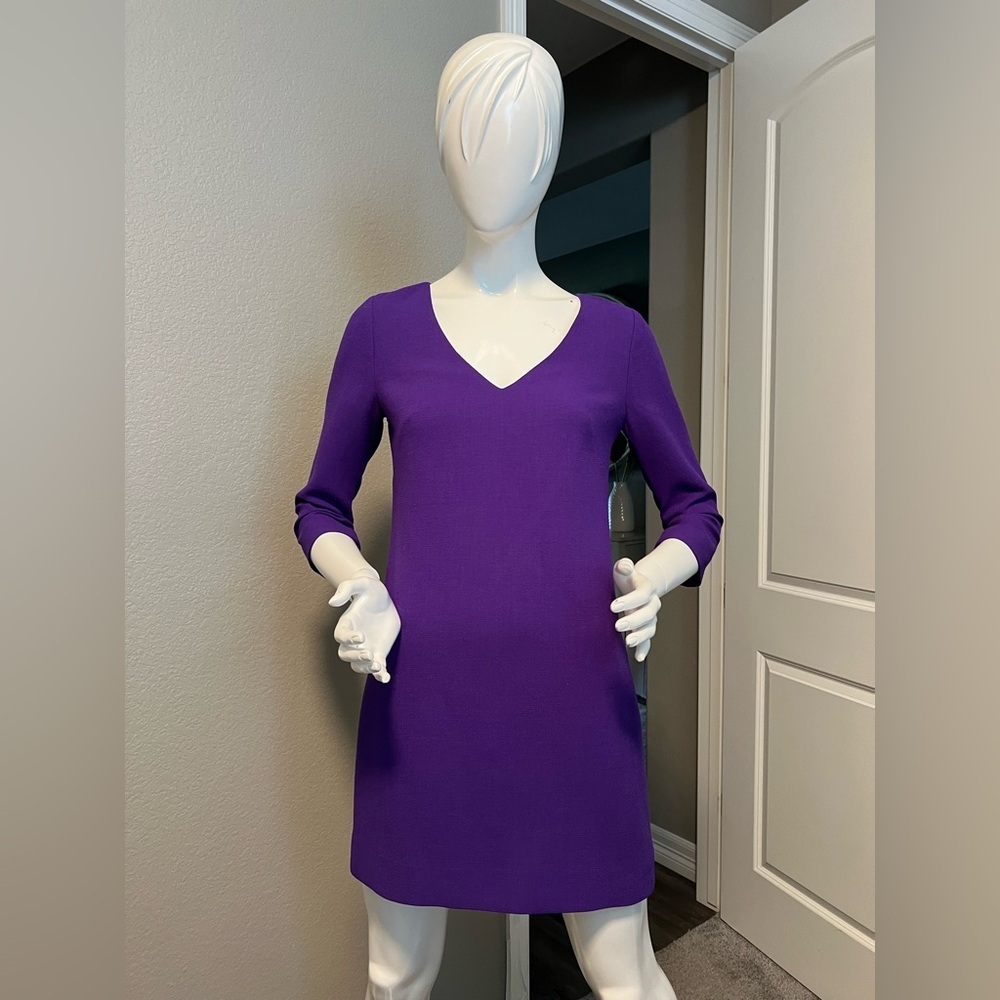 J. Crew Purple Sheath Dress V-Neck 3/4 Sleeve size 00